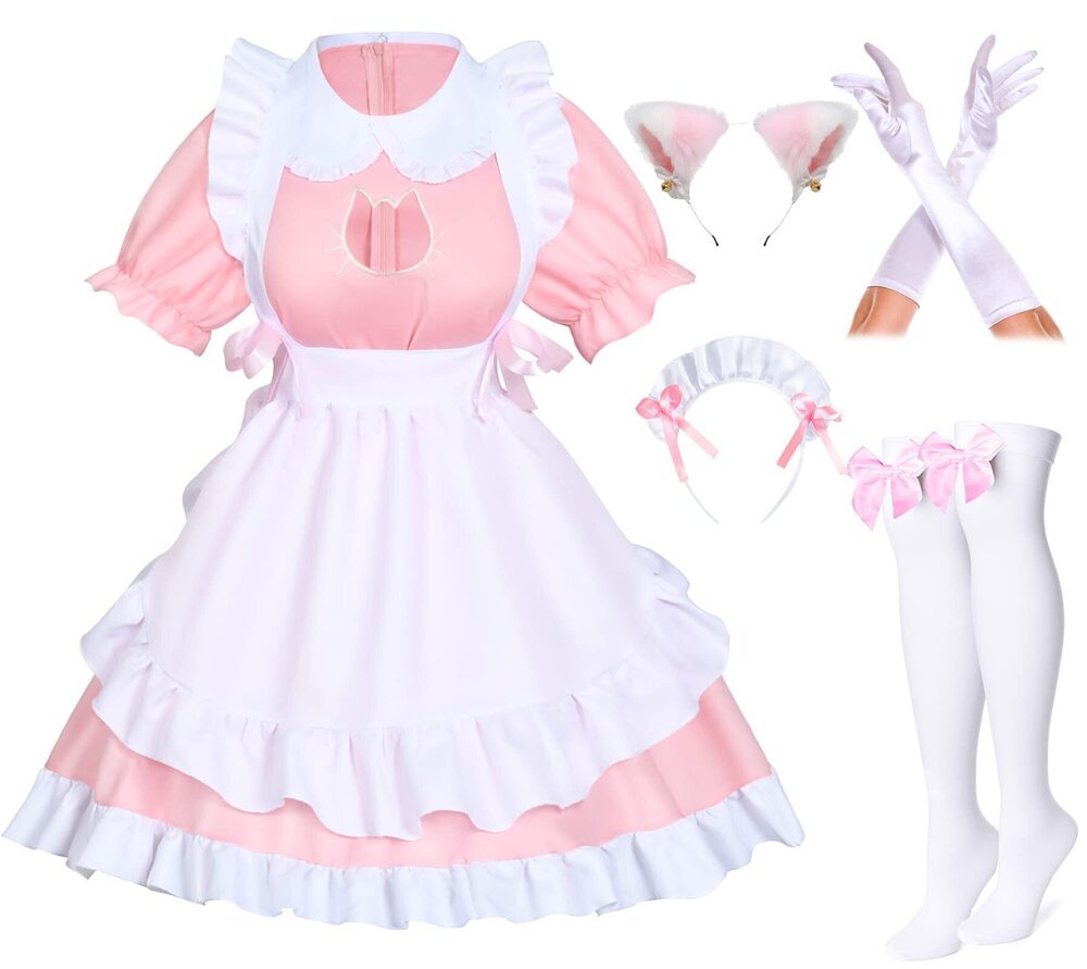 8657 Anime French Cat Maid Apron Fancy Dress Cosplay Costume Headwear